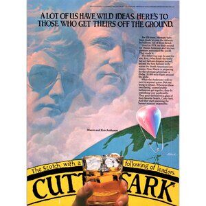 1981 Cutty Sark Scotch Hot Air Balloon Maxie Kris Anderson Vintage Print Ad Art
